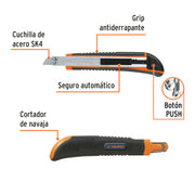 Cutter 9 mm profesional con alma metálica y grip, TRUPER