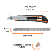 Cutter 9 mm profesional con alma metálica y grip, TRUPER