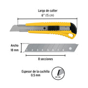 Cutter 18 mm plástico con alma metálica, PRETUL