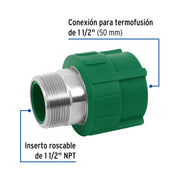 Adaptador PPR 1-1/2' macho con inserto metálico, FOSET