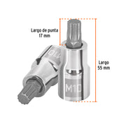 Dado punta corta bristol M10, cuadro 1/2', TRUPER