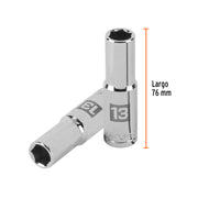 Dado largo de 13 mm, 6 puntas, cuadro 1/2', TRUPER