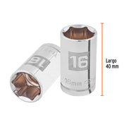 Dado de 16 mm, 6 puntas, cuadro 1/2', TRUPER