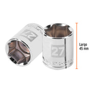 Dado de 27 mm, 6 puntas, cuadro 1/2', TRUPER