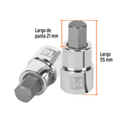 Dado punta hexagonal de 14 mm, cuadro 1/2', TRUPER