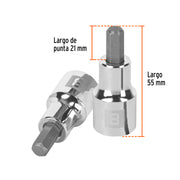 Dado punta hexagonal de 8 mm, cuadro 1/2', TRUPER