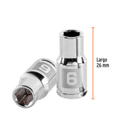 Dado de 6 mm, 6 puntas, cuadro 1/4', TRUPER
