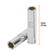 Dado largo de 8 mm, 6 puntas, cuadro 1/4', TRUPER