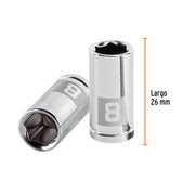 Dado de 8 mm, 6 puntas, cuadro 1/4', TRUPER