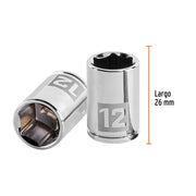 Dado de 12 mm, 6 puntas, cuadro 1/4', TRUPER