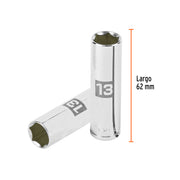 Dado largo de 13 mm, 6 puntas, cuadro 3/8', TRUPER