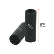 Dado largo impacto de 3/4', 6 puntas, cuadro 1/2', TRUPER