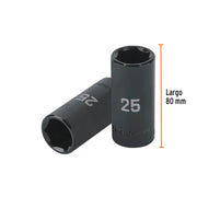 Dado largo impacto de 25 mm, 6 puntas, cuadro 1/2', TRUPER