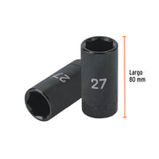 Dado largo impacto de 27 mm, 6 puntas, cuadro 1/2', TRUPER