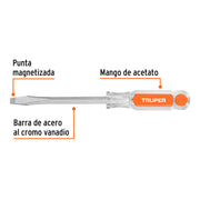 Desarmador plano 5/16 x 5' barra cuadrada mango acetato