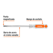 Desarmador plano barra 5/16 x 6' cuadrada mango acetato