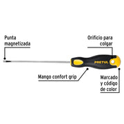 Desarmador cabinet 1/8 x 4' mango Comfort Grip, PRETUL