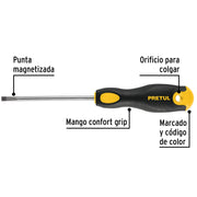 Desarmador cabinet 3/16 x 4' mango Comfort Grip, PRETUL