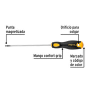Desarmador cabinet 3/16 x 6' mango Comfort Grip, PRETUL