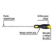 Desarmador cabinet 3/16 x 8' mango Comfort Grip, PRETUL