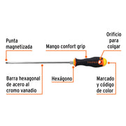 Desarmador cabinet 3/16' x 8' mango Comfort Grip, TRUPER