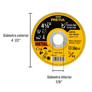 Disco abrasivo de corte preciso metal 4-1/2' x 1 mm, PRETUL