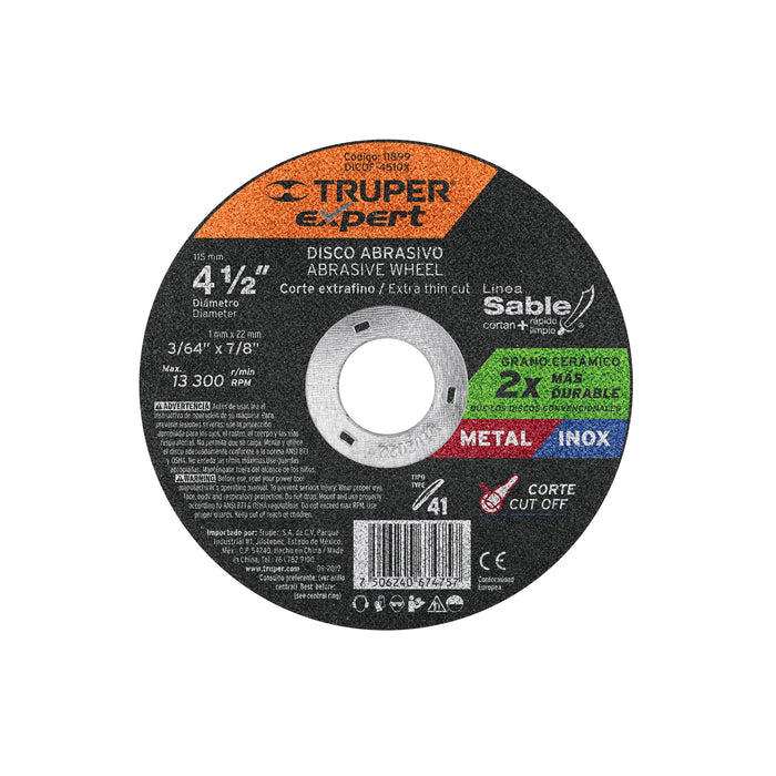 Disco abrasivo de corte preciso metal 4-1/2' x 1 mm, EXPERT