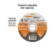 Disco abrasivo de corte preciso metal 4-1/2' x 1 mm, TRUPER