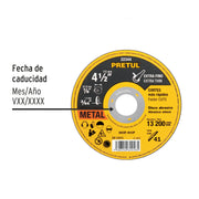 Disco abrasivo de corte preciso metal 4-1/2' x 1.2 mm PRETUL