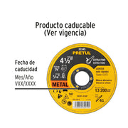 Disco abrasivo de corte preciso metal 4-1/2' x 1.6 mm PRETUL