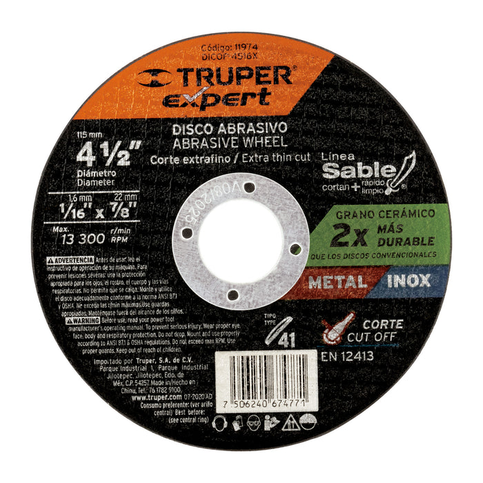 Disco abrasivo de corte preciso metal 4-1/2' x 1.6 mm EXPERT