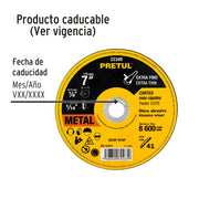 Disco abrasivo de corte preciso metal 7' x 1.5 mm, PRETUL