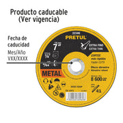 Disco abrasivo de corte preciso metal 7' x 2 mm, PRETUL