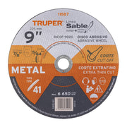 Disco abrasivo de corte preciso metal 9' x 2 mm, TRUPER