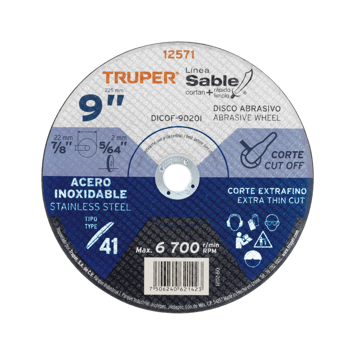 Disco abrasivo de corte preciso acero inox 9' x 2 mm, TRUPER