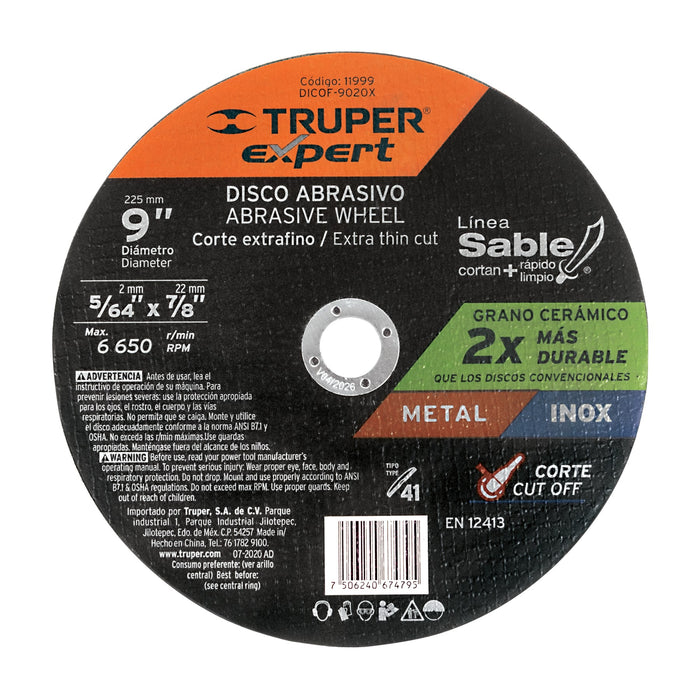 Disco abrasivo de corte preciso metal 9' x 2 mm, EXPERT