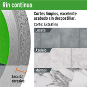 Disco de diamante de 4-1/2' x 1.6 mm, rin continuo, TRUPER