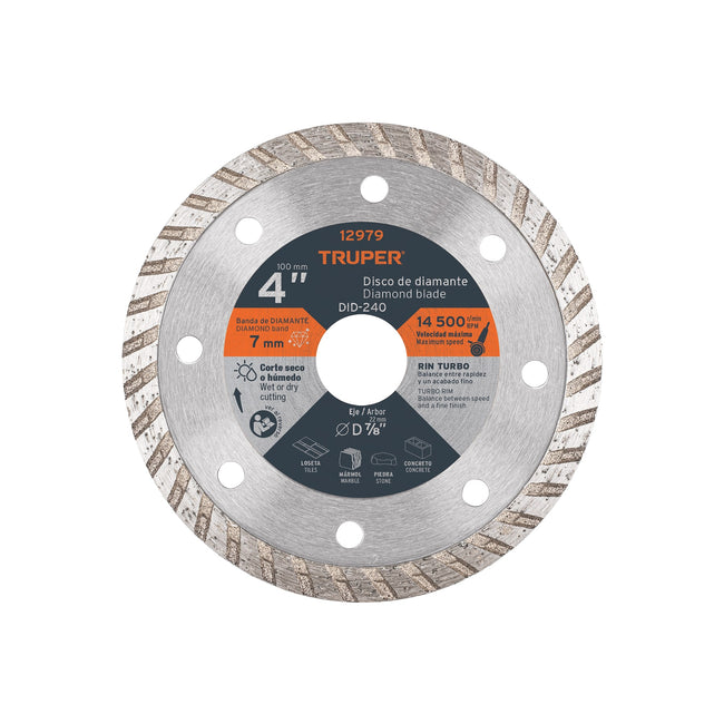 Disco de diamante de 4' x 2.2 mm, rin turbo, TRUPER