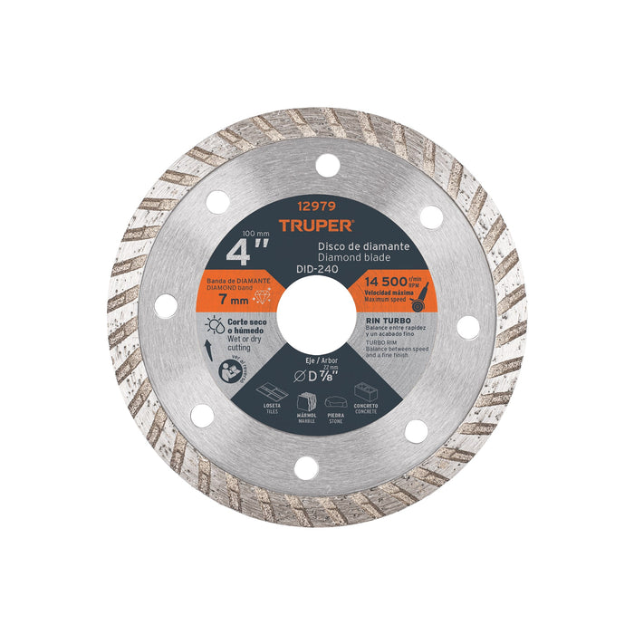 Disco de diamante de 4' x 2.2 mm, rin turbo, TRUPER
