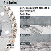 Disco de diamante de 9' x 3 mm, rin turbo, TRUPER