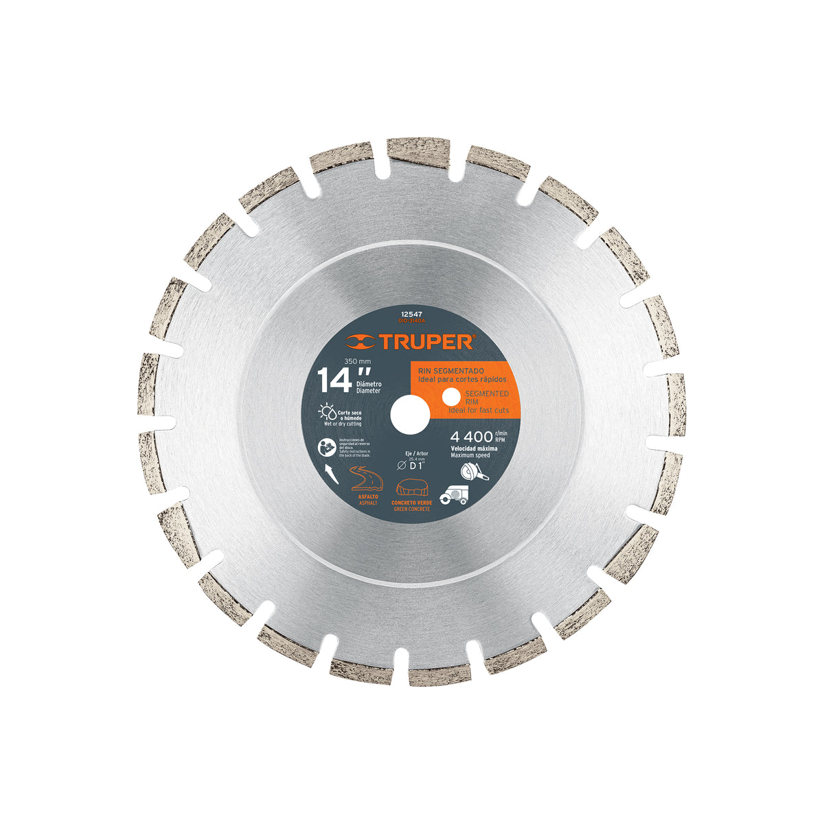 Disco de diamante de 14' x 2.8 mm, corte asfalto y concreto