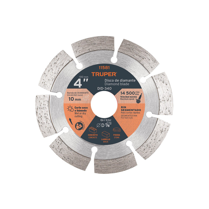 Disco de diamante de 4' x 2.1 mm, rin segmentado, TRUPER