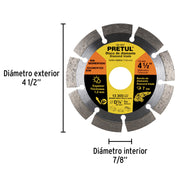 Disco de diamante de 4-1/2' x 1.2 mm rin segmentado, PRETUL