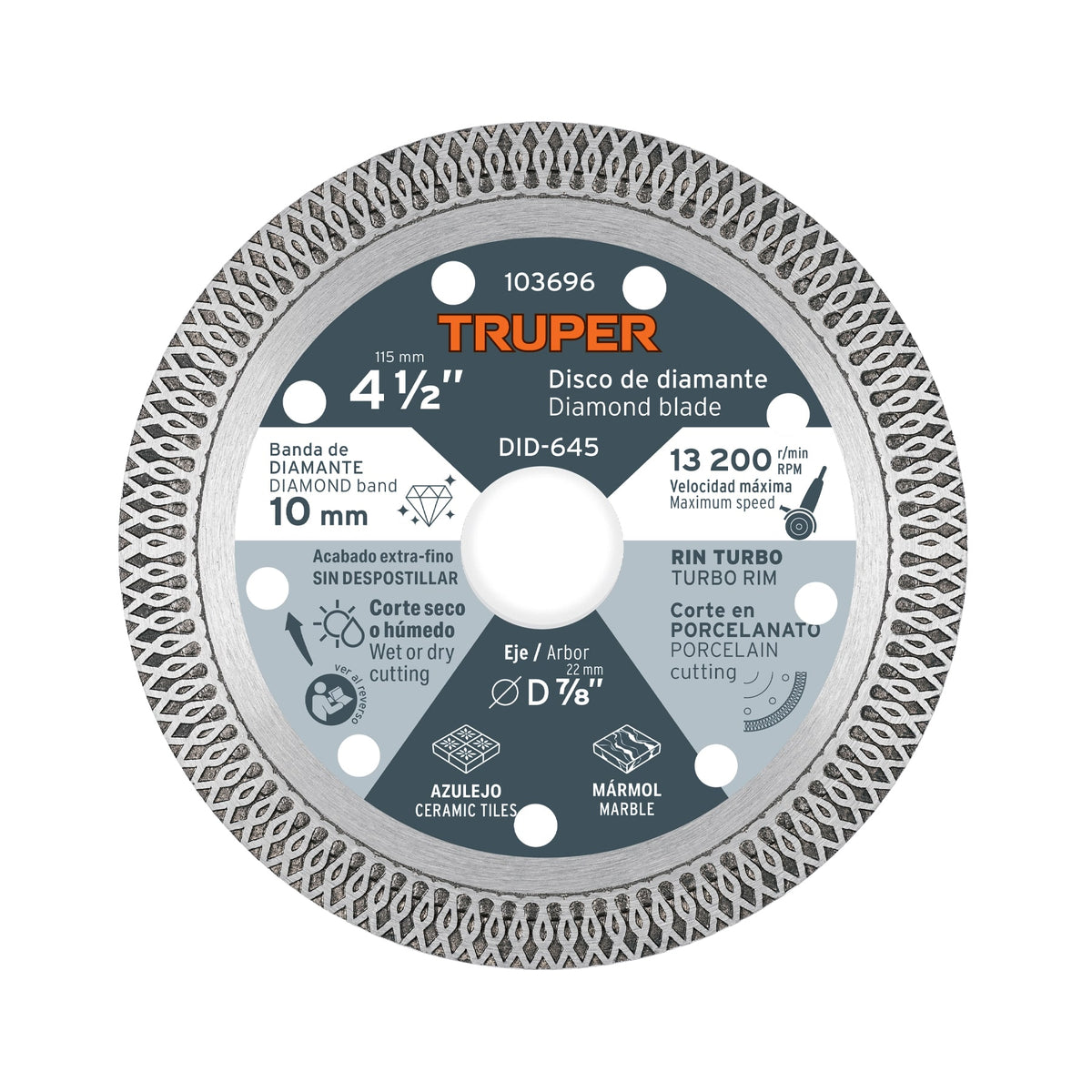 Disco de diamante 4 1/2', corte porcelanato, TRUPER