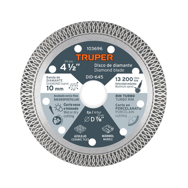 Disco de diamante 4 1/2', corte porcelanato, TRUPER