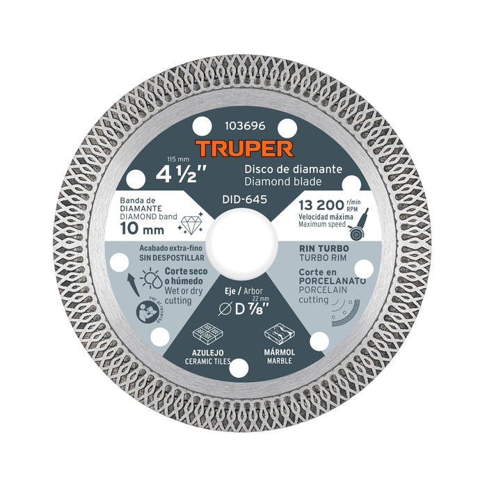 Disco de diamante 4 1/2', corte porcelanato, TRUPER