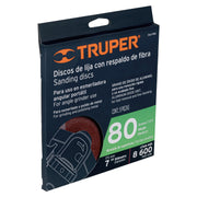 Disco de lija de 7' con respaldo de fibra, grano 80, TRUPER
