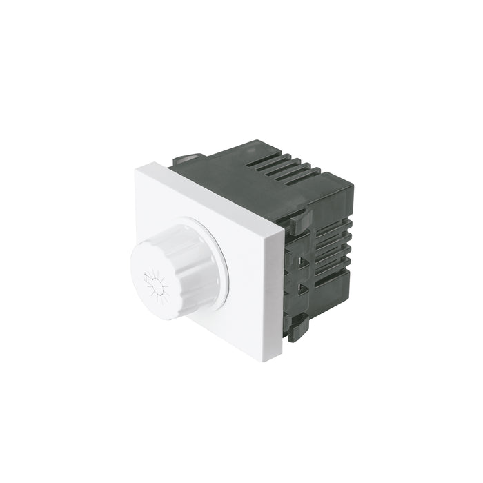 Dimmer giratorio, 1.5 módulos, línea Española, color blanco