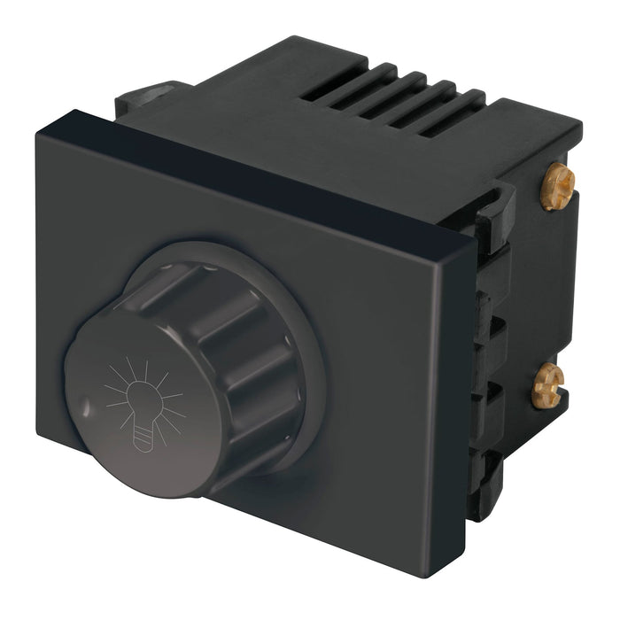 Dimmer giratorio, 1.5 módulos, línea Española, color negro