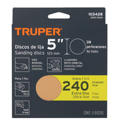 Paquete con 5 discos de lija 5' grano 240, ciegos, TRUPER